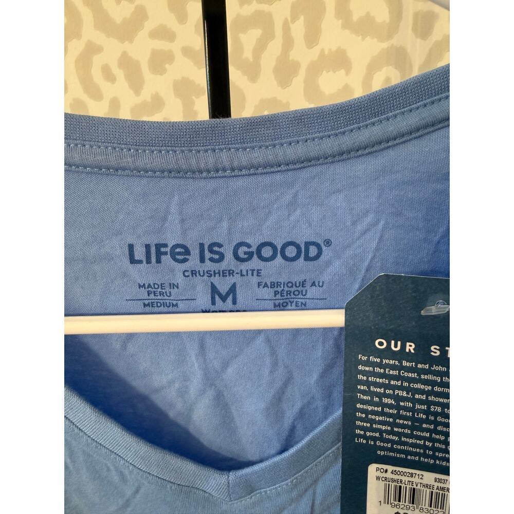 Life is Good Women's Cornflower Blue Crusher Lite V-Three Americana Tee Size M - Picture 4 of 5